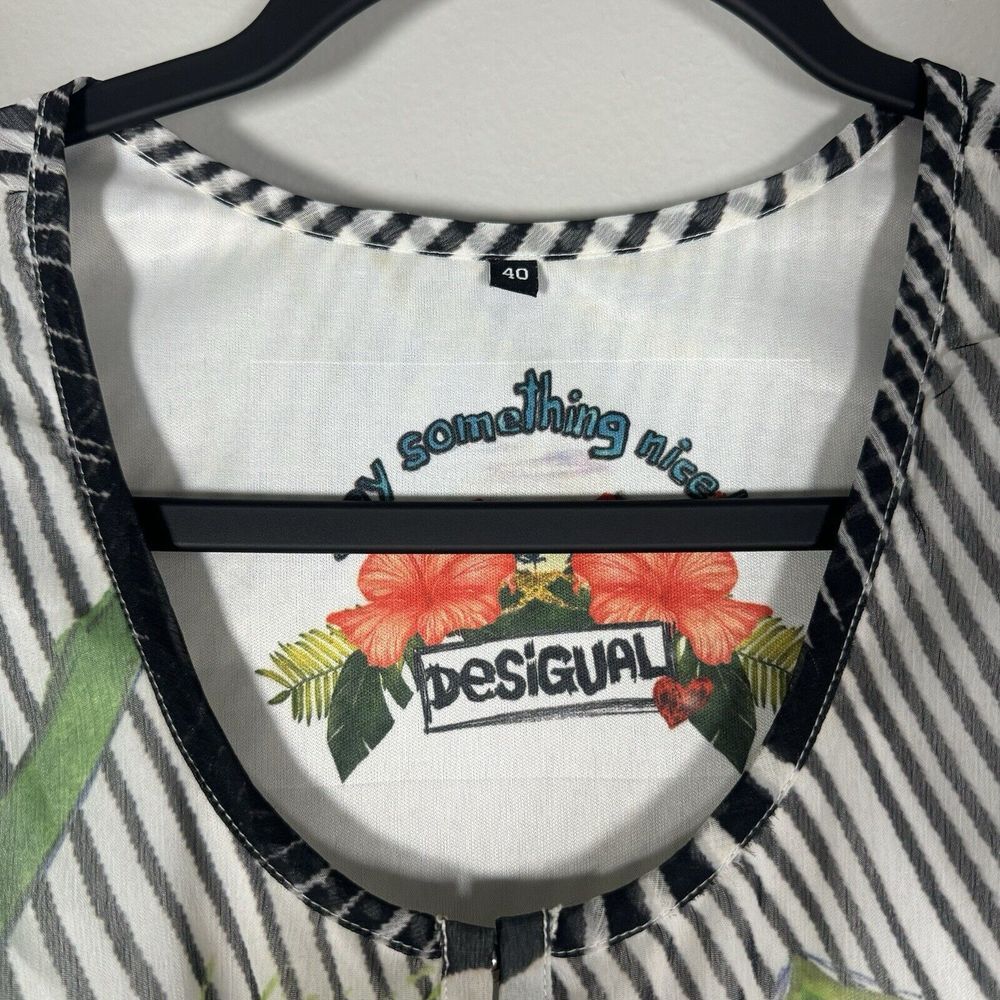 Desigual Size 40 Black White Floral Gusti Sleeveless Belted Knee Length Dress - Picture 7 of 10